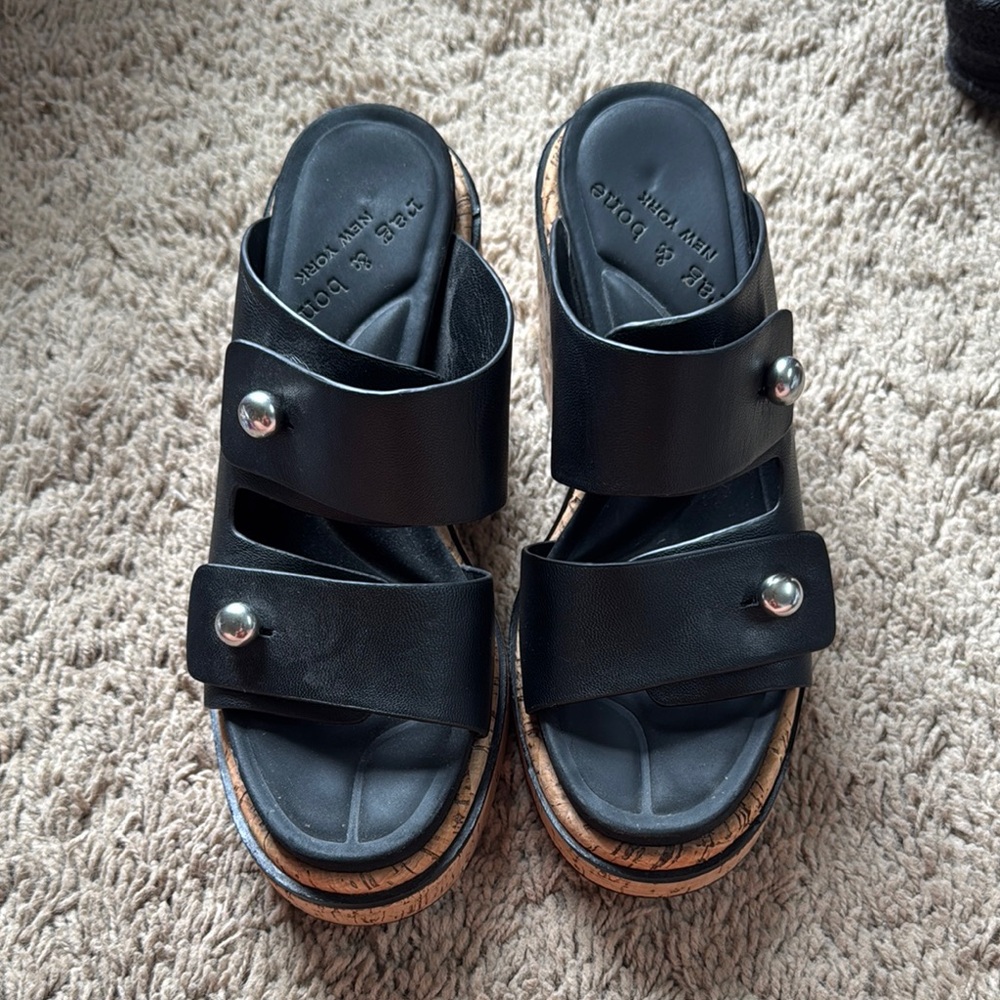 rag & bone Black Leather Cork Wedge Sandals